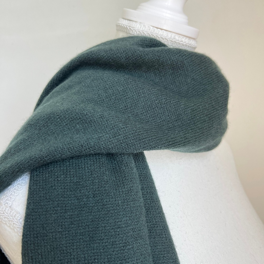 M.I.L.A 100% Cashmere Suede Leather Fringe Wrap Scarf Shawl Green Luxury Knit - Picture 4 of 12